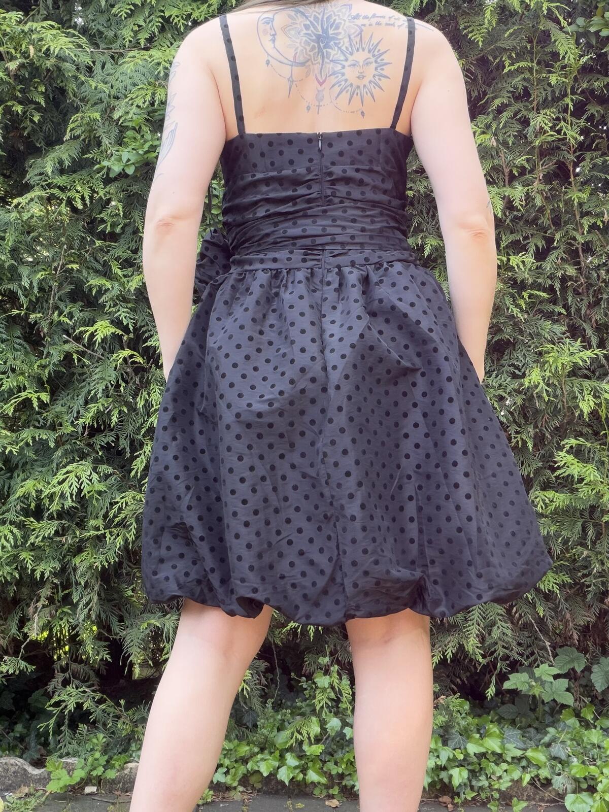 Vintage 1980s Party Dress Black Polka Dot Spaghetti Straps Bow Detail Size 12