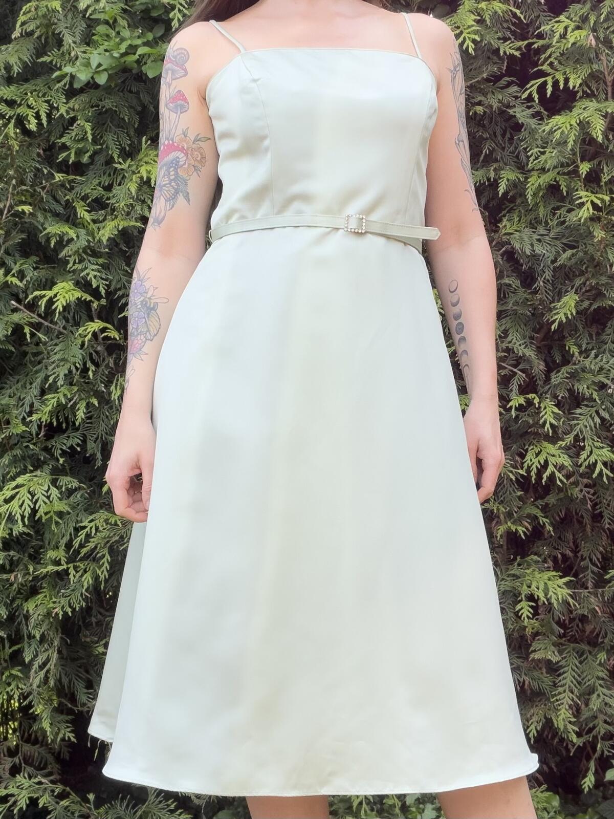Vintage 1990s Prom Dress Midi Slip Dress with Belt By Alfred Angelo size 12
