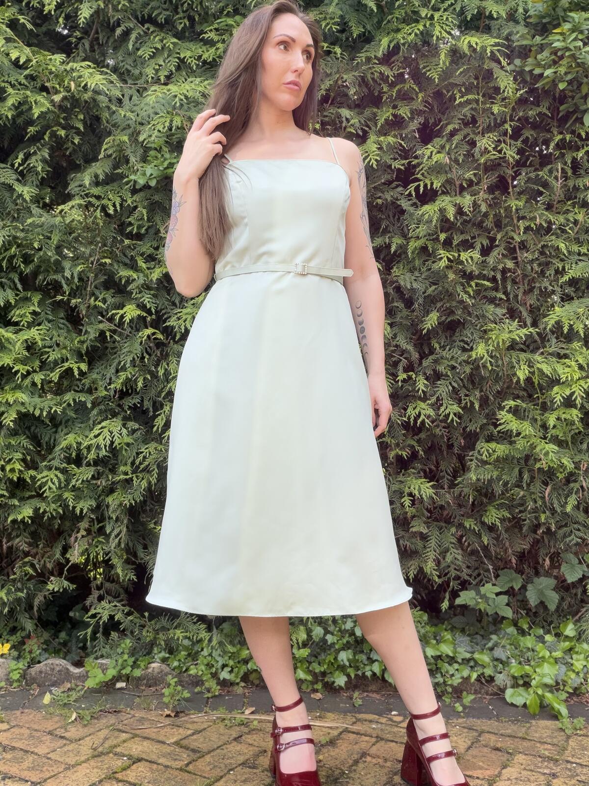 Vintage 1990s Prom Dress Midi Slip Dress with Belt By Alfred Angelo size 12