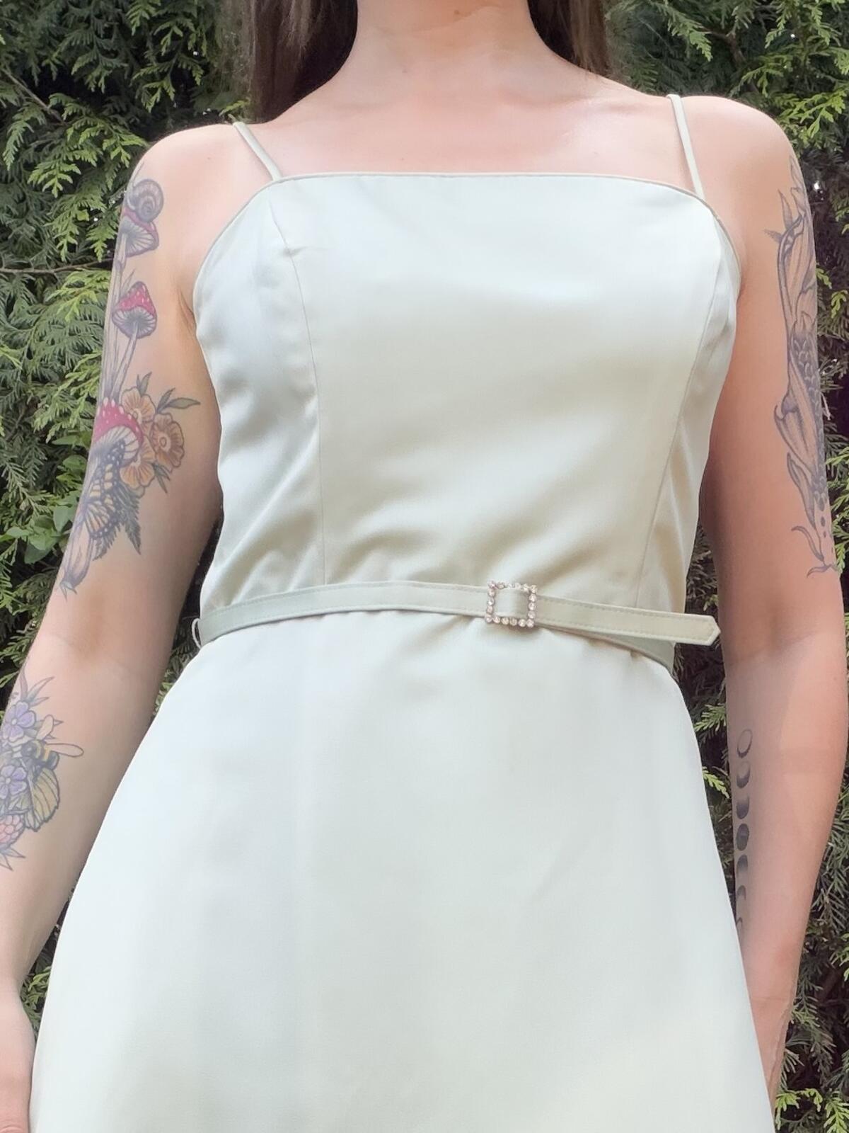 Vintage 1990s Prom Dress Midi Slip Dress with Belt By Alfred Angelo size 12