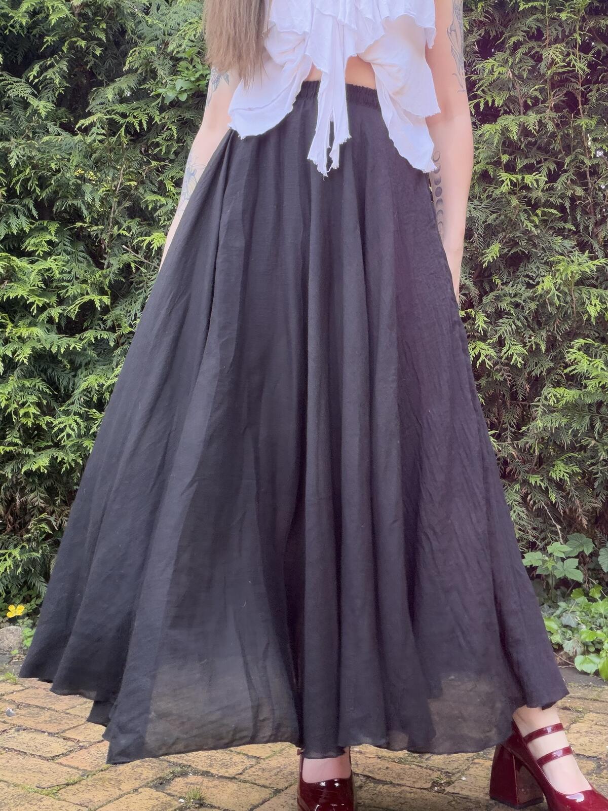 Hippie Boho Long Skirt Whimsigoth Black Long Flowing Maxi Elastic Waist 8 to 10