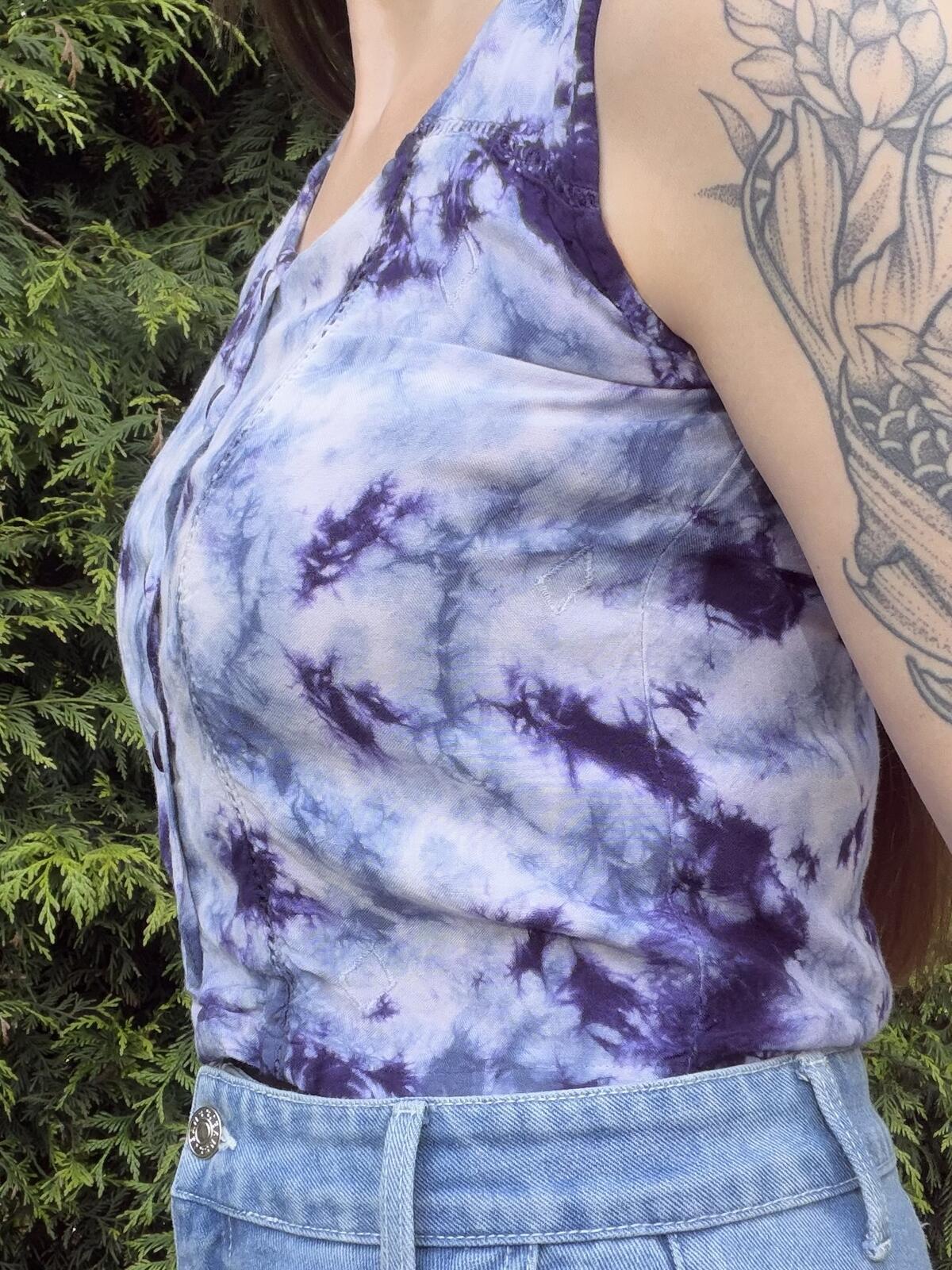 Hippie Boho Summer Top Sleeveless Tie Dye Shirt Top Blue Purple Size 8