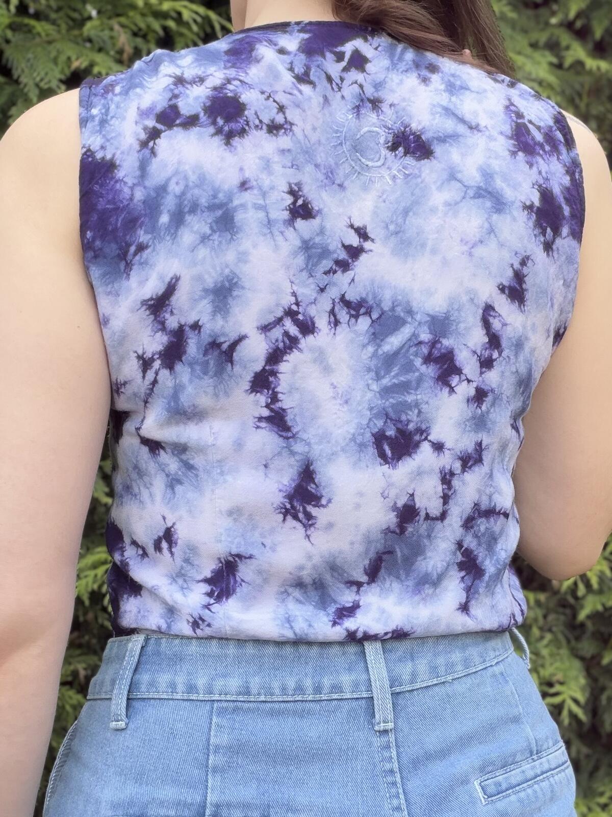 Hippie Boho Summer Top Sleeveless Tie Dye Shirt Top Blue Purple Size 8