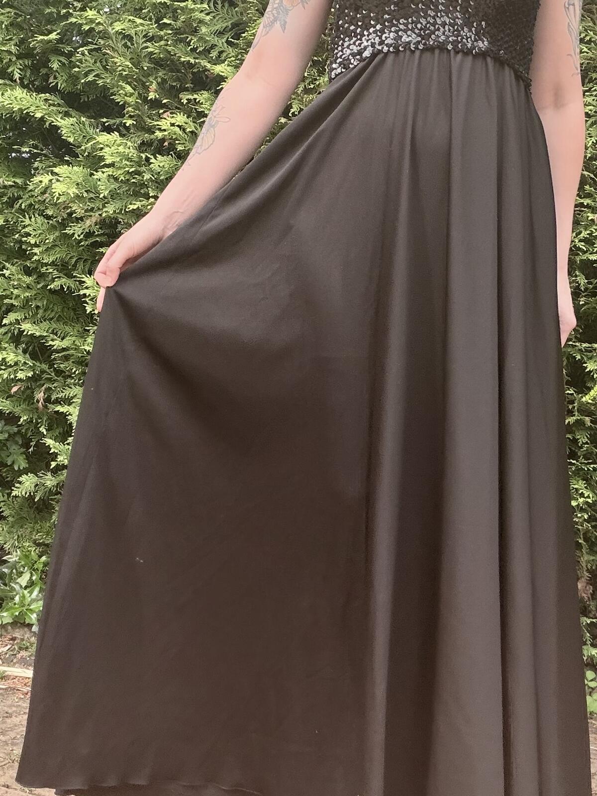 Vintage 1980s Maxi Dress Black Long Party Dress with Sequin Bodice Size 10