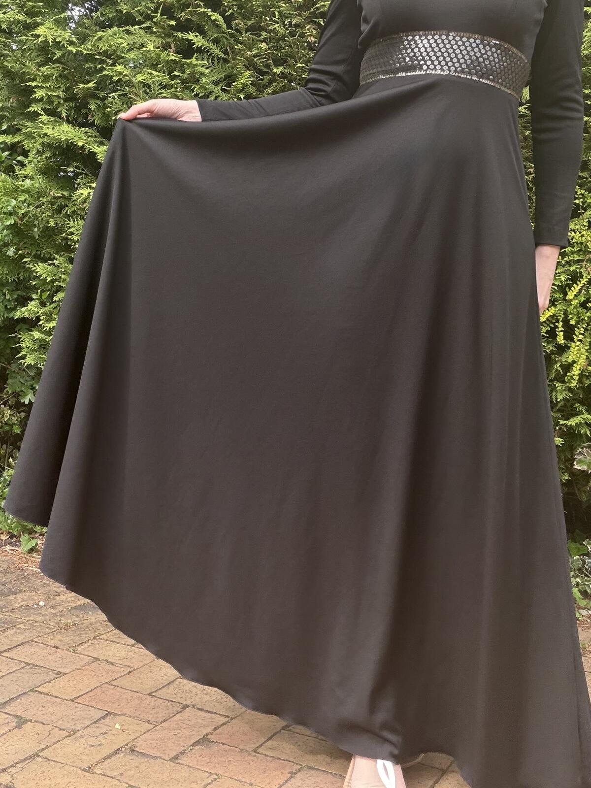 Vintage 1980s Maxi Dress Black Long Sleeve with Sequin Waist Detail Size 10