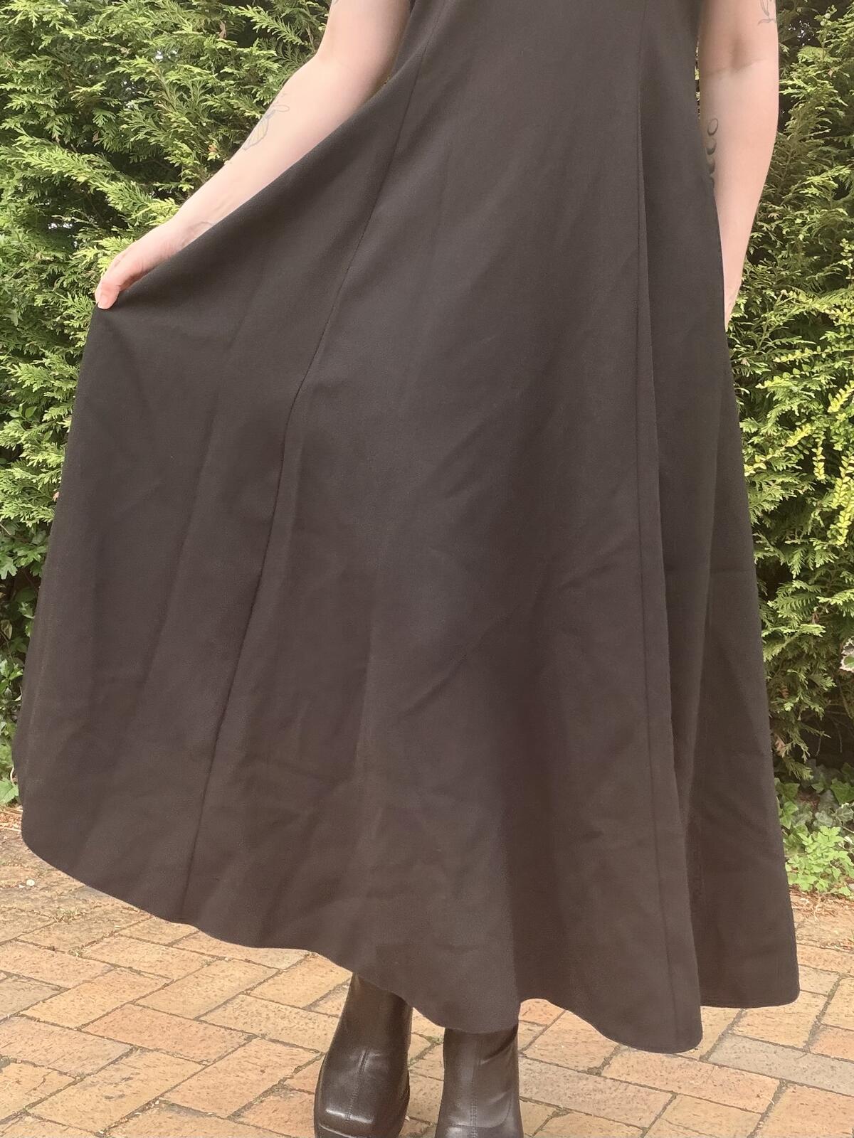 Vintage 1990s Black Dress Floaty Sleeveless Maxi Dress with Wide Straps Size 14