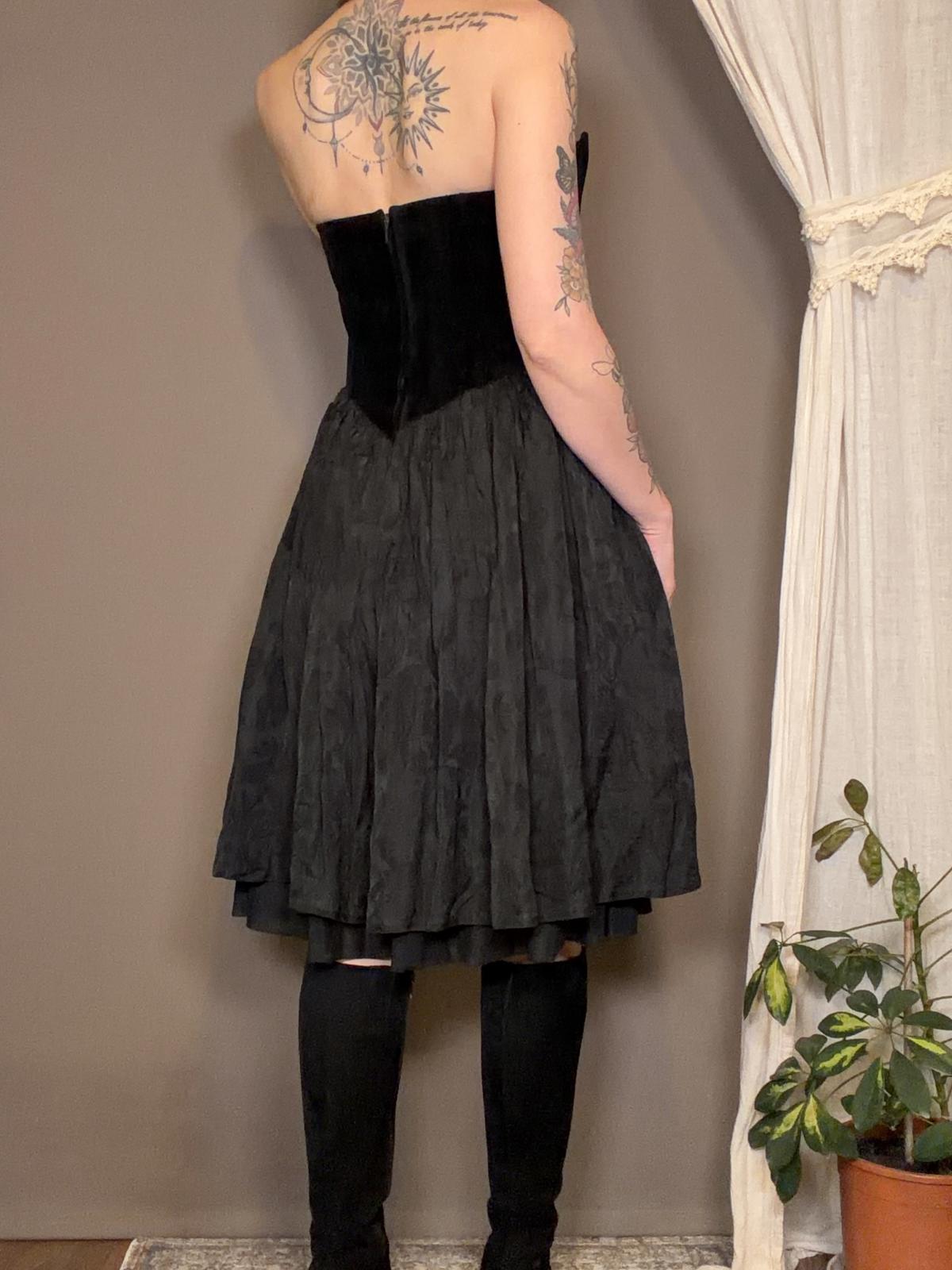 Vintage 1980s Party Dress Black Strapless Velvet Paisley Whimsigoth goth Size 10