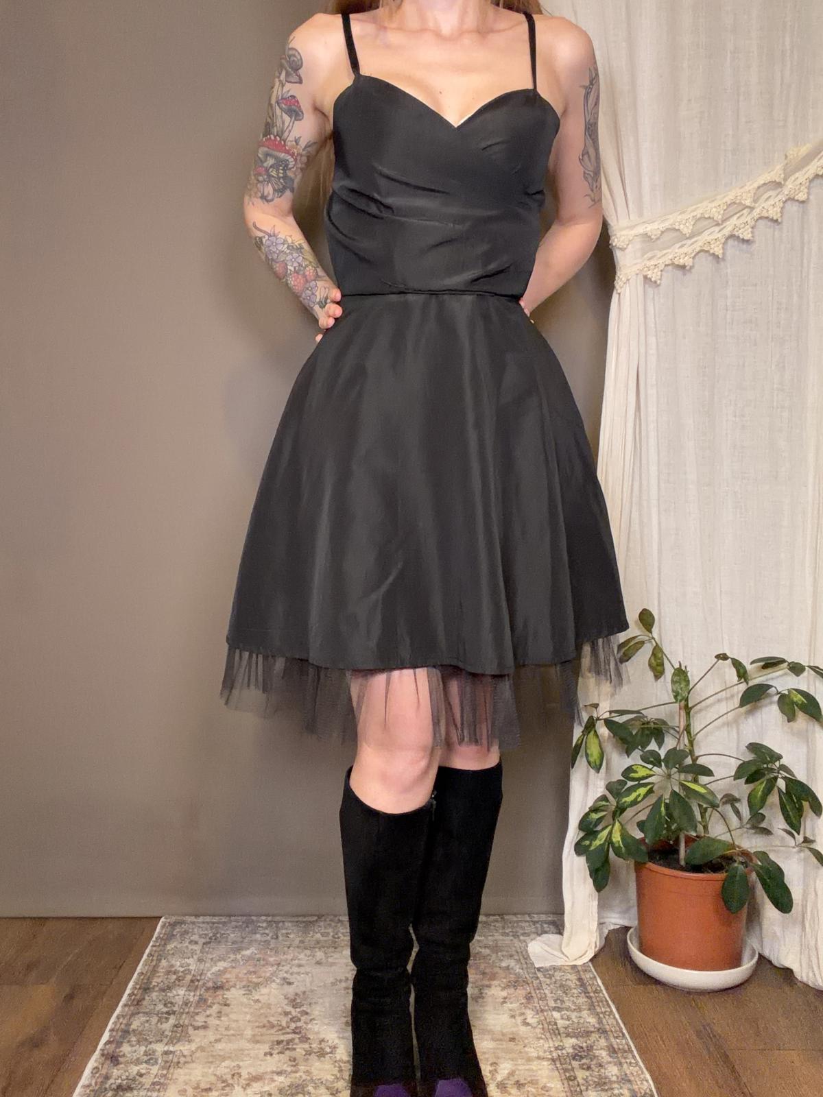 Vintage 1980s Party Dress Black Sleeveless Dress with Tulle Hem Size 10
