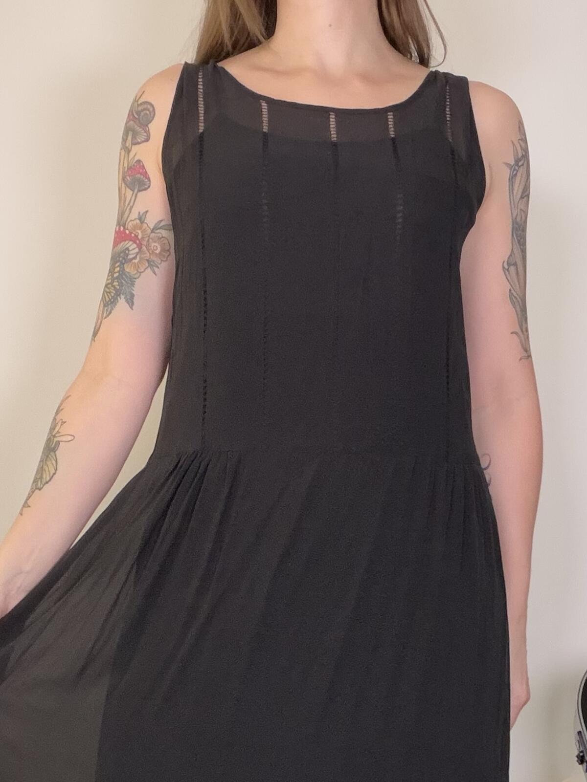 Vintage Laura Ashley dress 100% silk long floaty whimsigoth maxi black size 12
