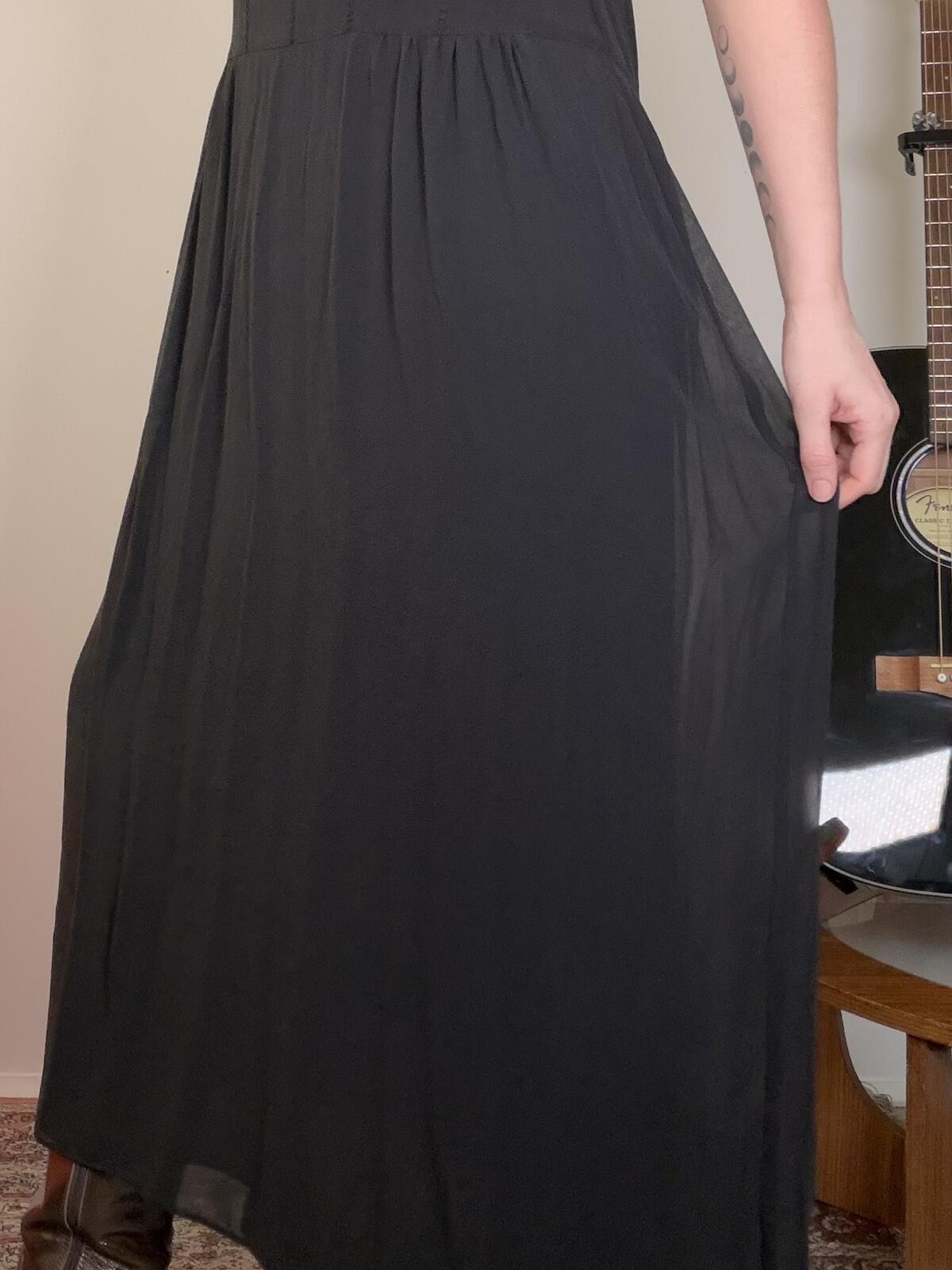 Vintage Laura Ashley dress 100% silk long floaty whimsigoth maxi black size 12
