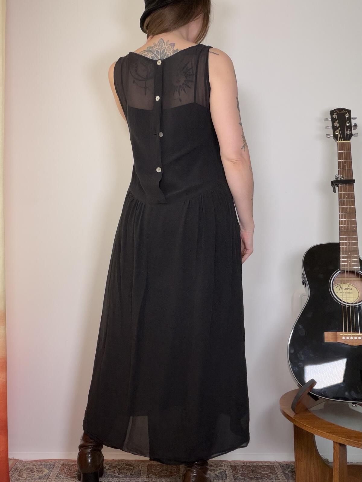 Vintage Laura Ashley dress 100% silk long floaty whimsigoth maxi black size 12