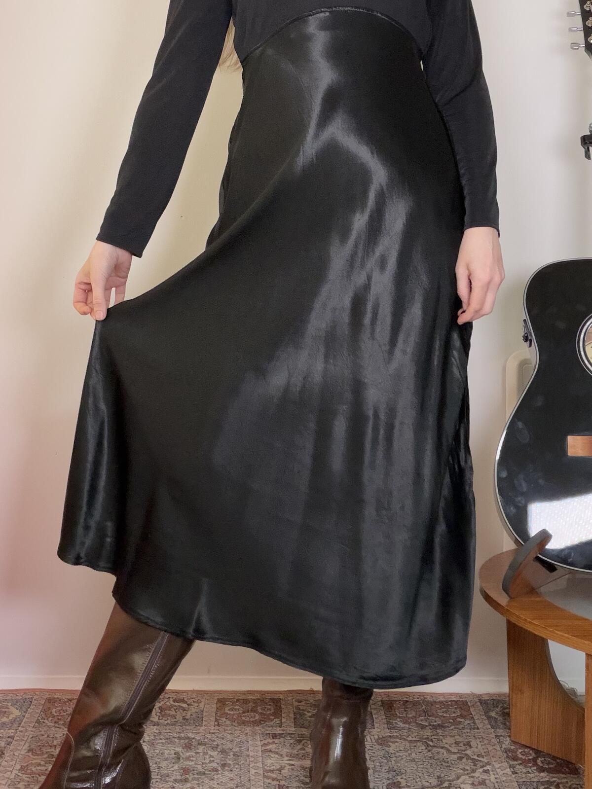 Vintage 1970s Maxi Dress Black Long Sleeve Whimsigoth Cocktail Dress Size 14