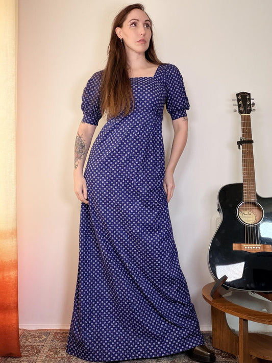 Vintage 1960s Prairie dress ditsy floral cottagecore puff sleeve maxi size 8