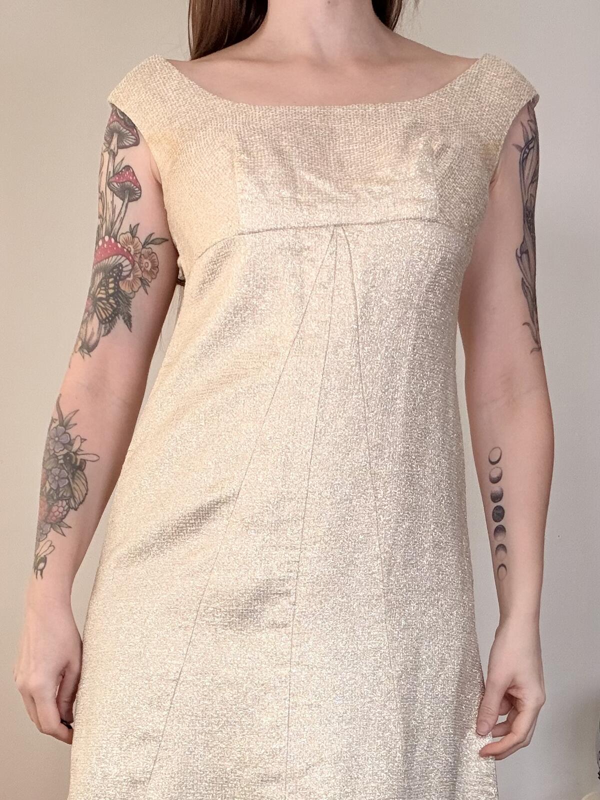 Vintage 1970s Cocktail Dress Cream Long Dress with Subtle Shimmer Size 12