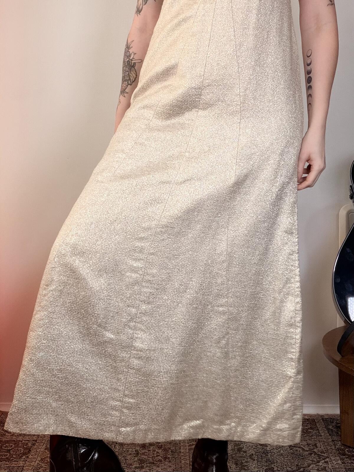 Vintage 1970s Cocktail Dress Cream Long Dress with Subtle Shimmer Size 12
