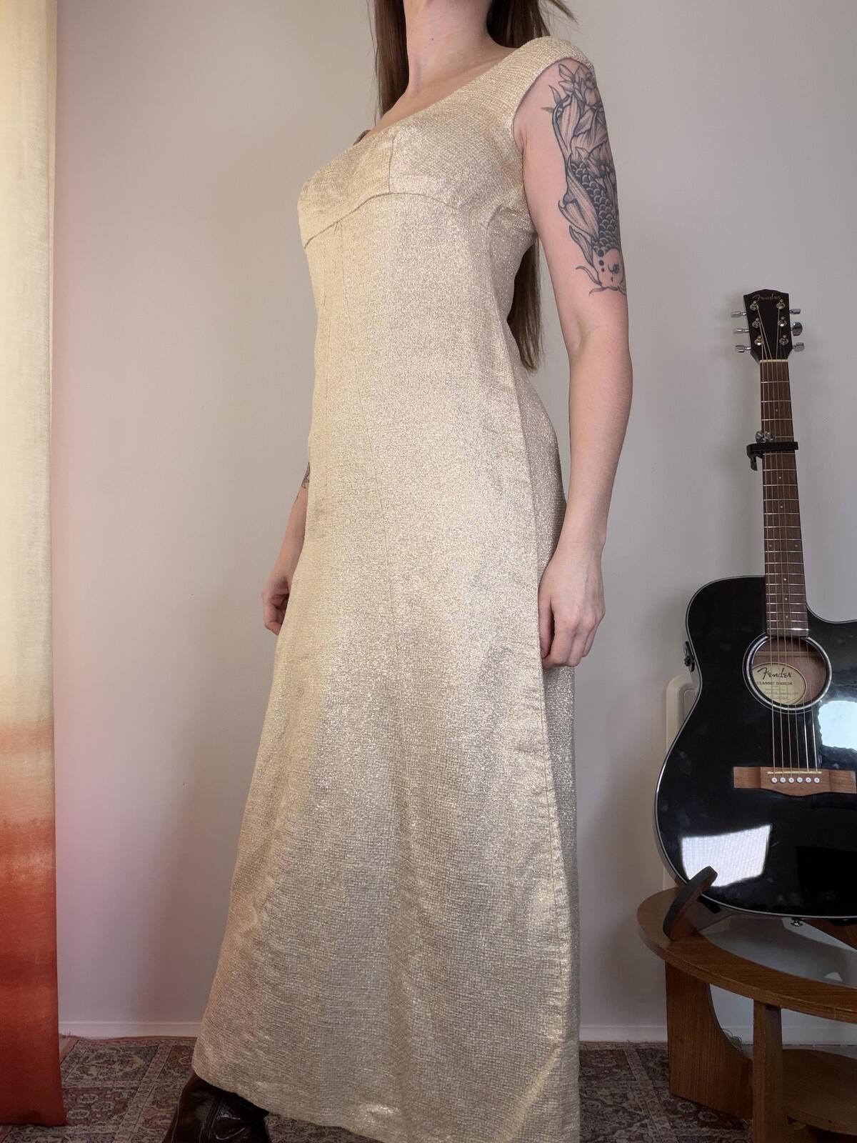 Vintage 1970s Cocktail Dress Cream Long Dress with Subtle Shimmer Size 12