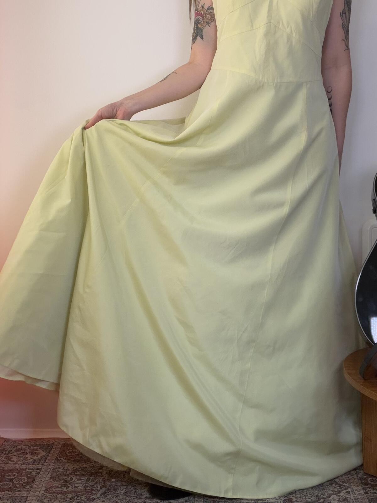Vintage 1980s Prom Dress Cocktail Gown Yellow Halter Neck Maxi Dress Size 14