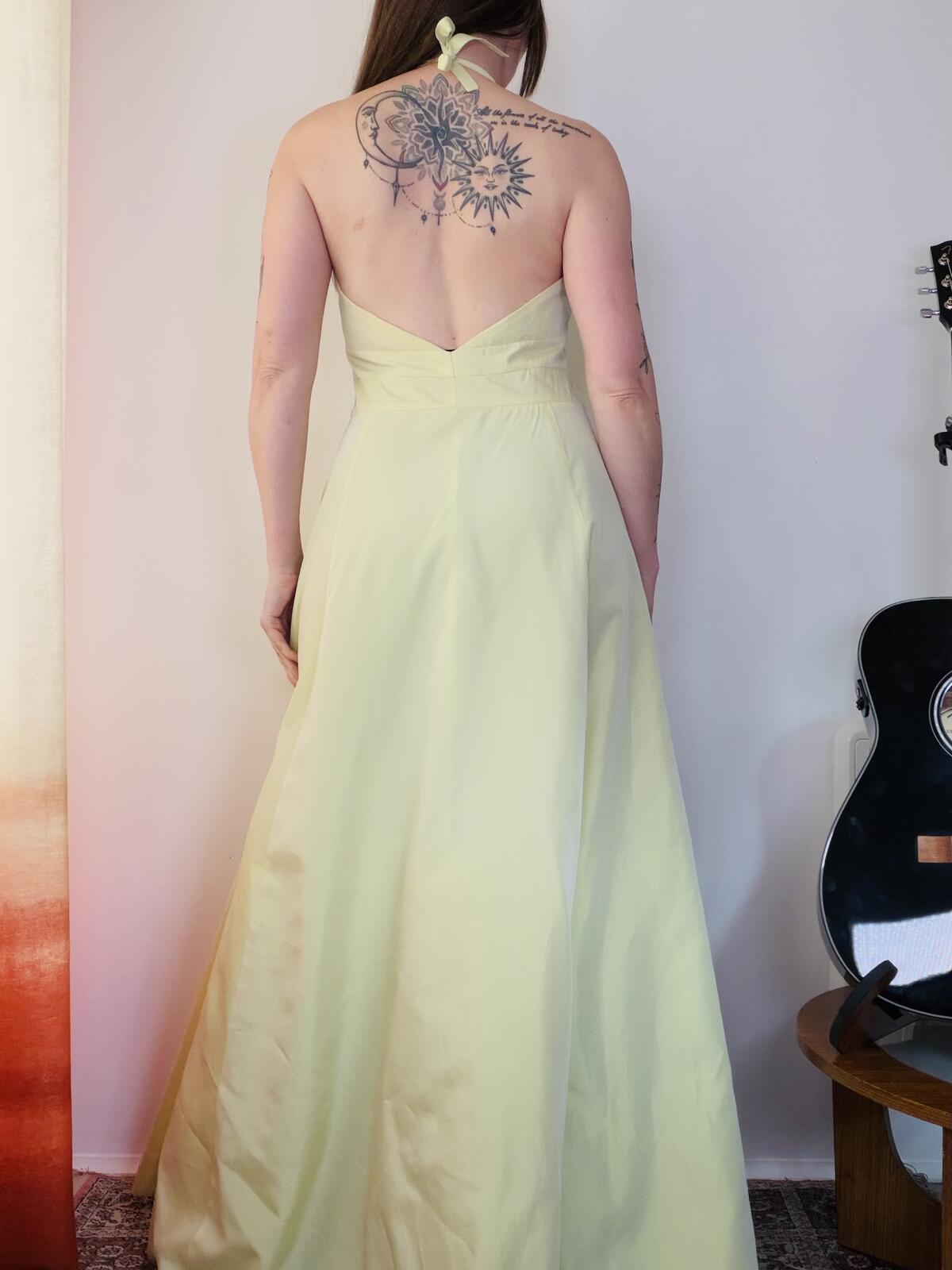Vintage 1980s Prom Dress Cocktail Gown Yellow Halter Neck Maxi Dress Size 14