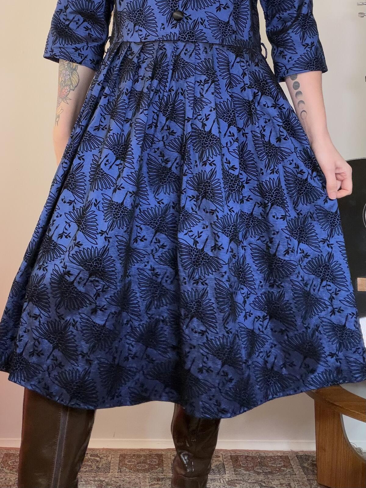 Voodoo Vixen Dress Retro blue black Rockabilly dress with cut out neck Size 16