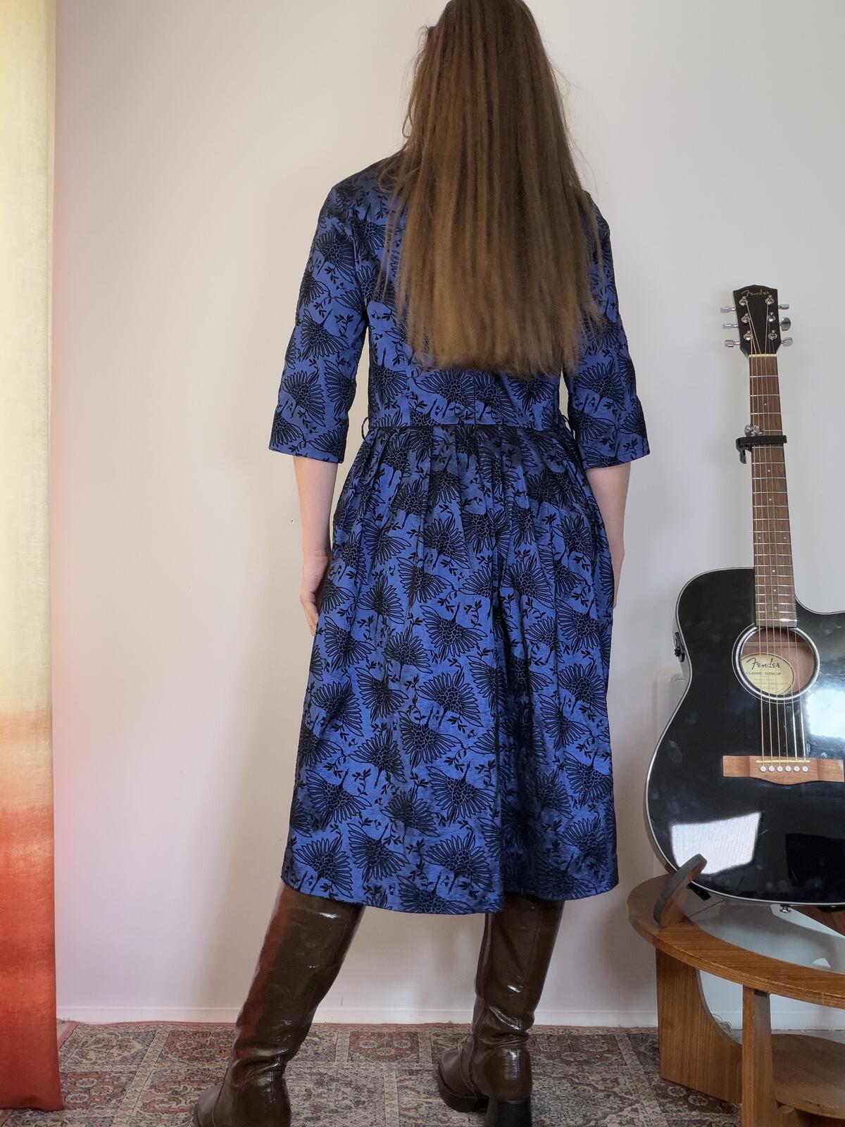 Voodoo Vixen Dress Retro blue black Rockabilly dress with cut out neck Size 16