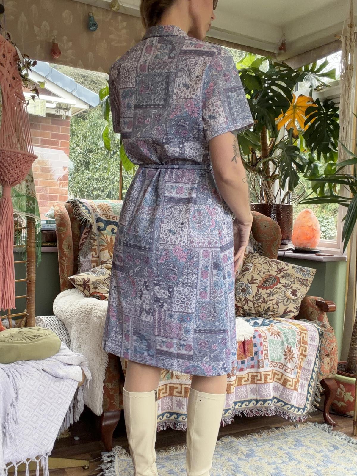 Vintage 1960 Shirt Dress Short Sleeve Floral Paisley Sumner Dress Tie Waist 14