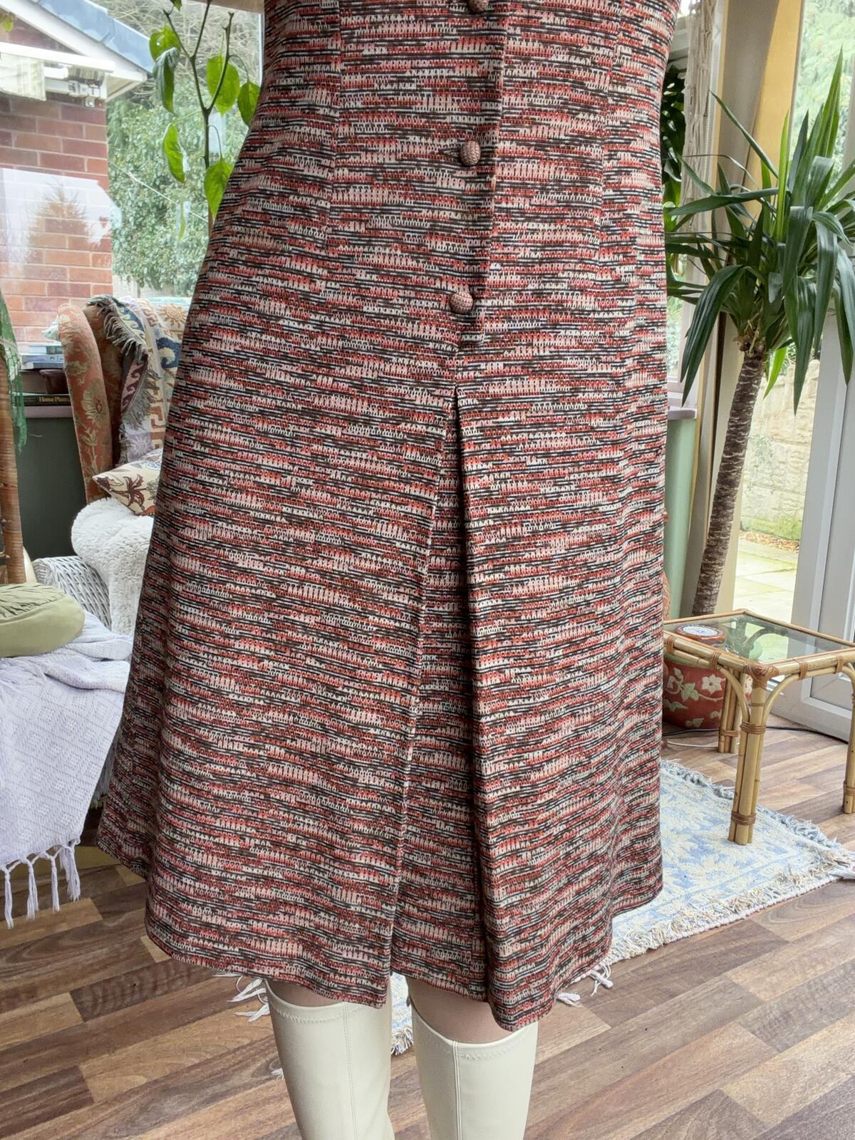 Vintage 1970s Shirt Dress Brown Size 12 Long Sleeve Button Front Knit Dress