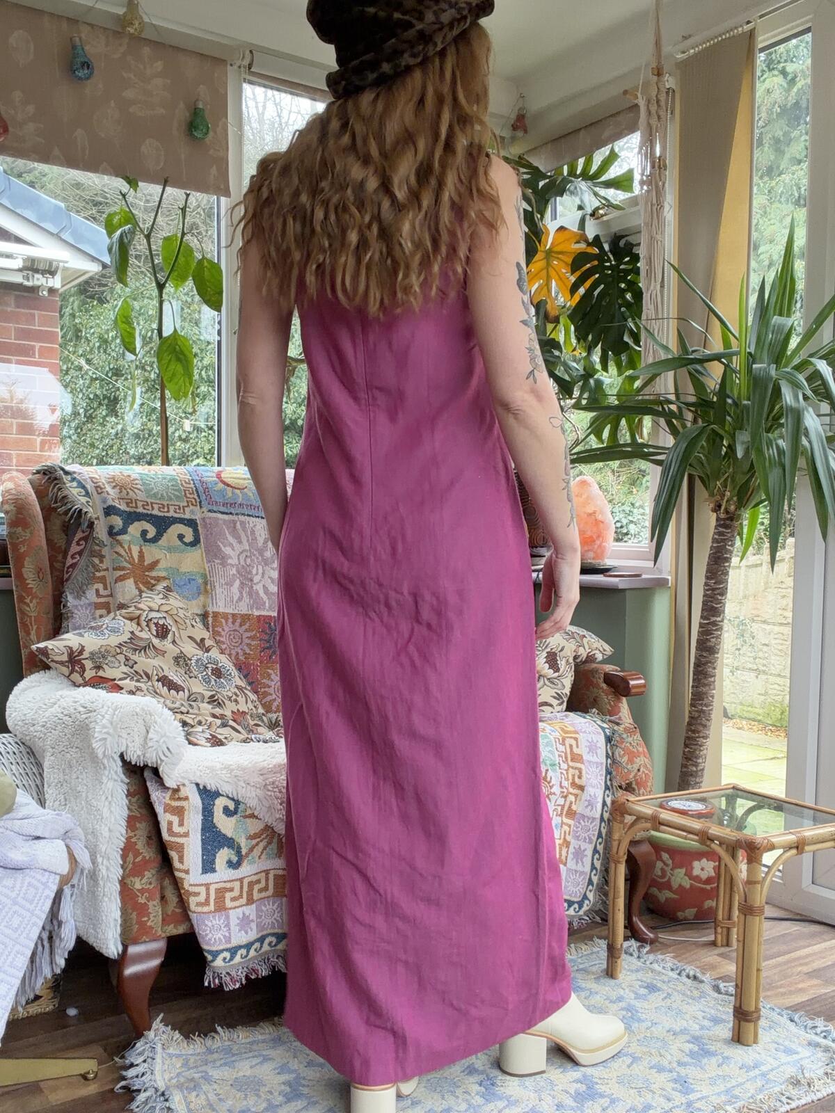 Vintage 1970s Maxi Dress Long summer Dress with Side Slit Pink size 12