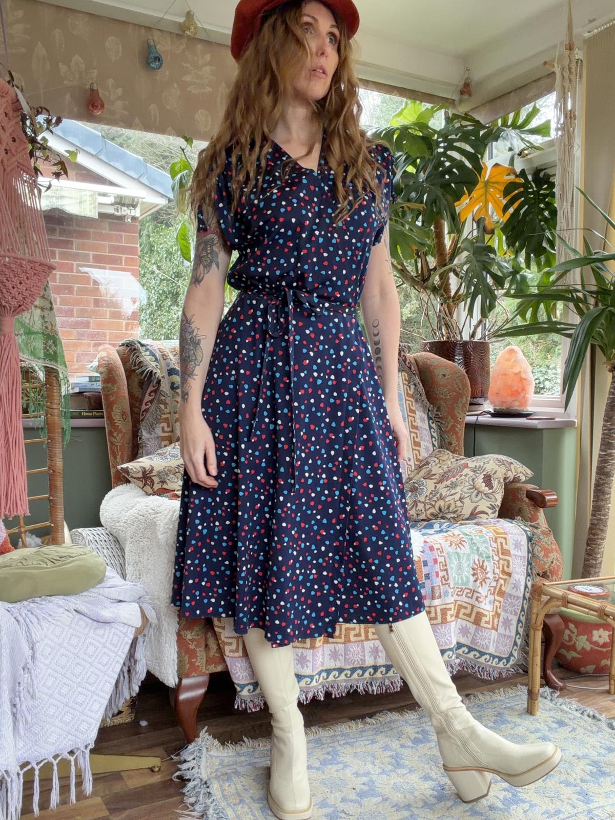 Vintage 1980s Wrap Dress Summer Polkadot Midi Dress With Short Sleeves 12 14