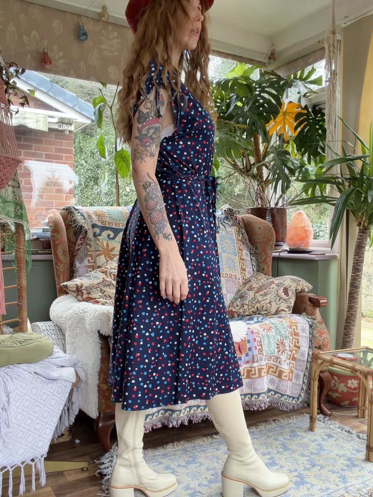 Vintage 1980s Wrap Dress Summer Polkadot Midi Dress With Short Sleeves 12 14