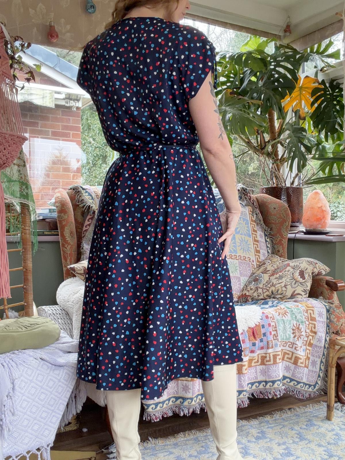Vintage 1980s Wrap Dress Summer Polkadot Midi Dress With Short Sleeves 12 14