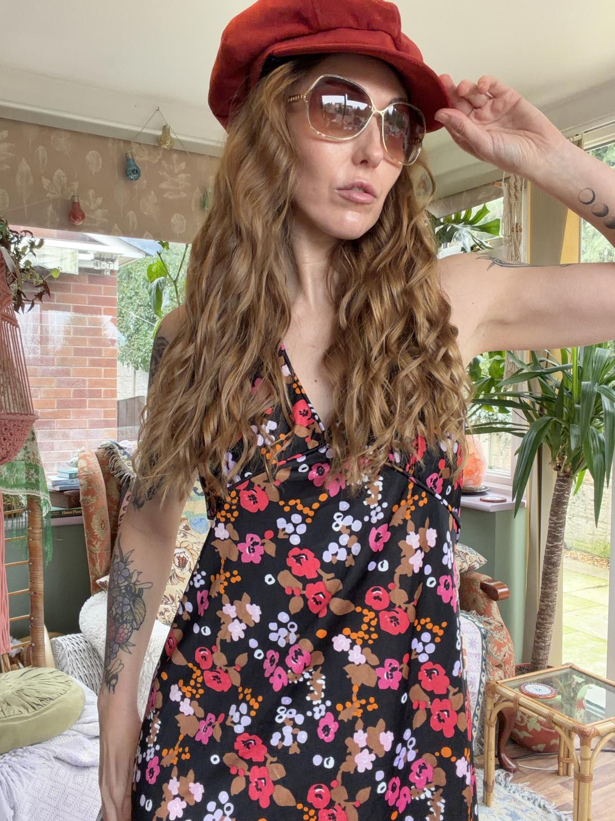 Vintage Halter neck Backless Dress Short Floral Summer Babydoll Dress Size 10