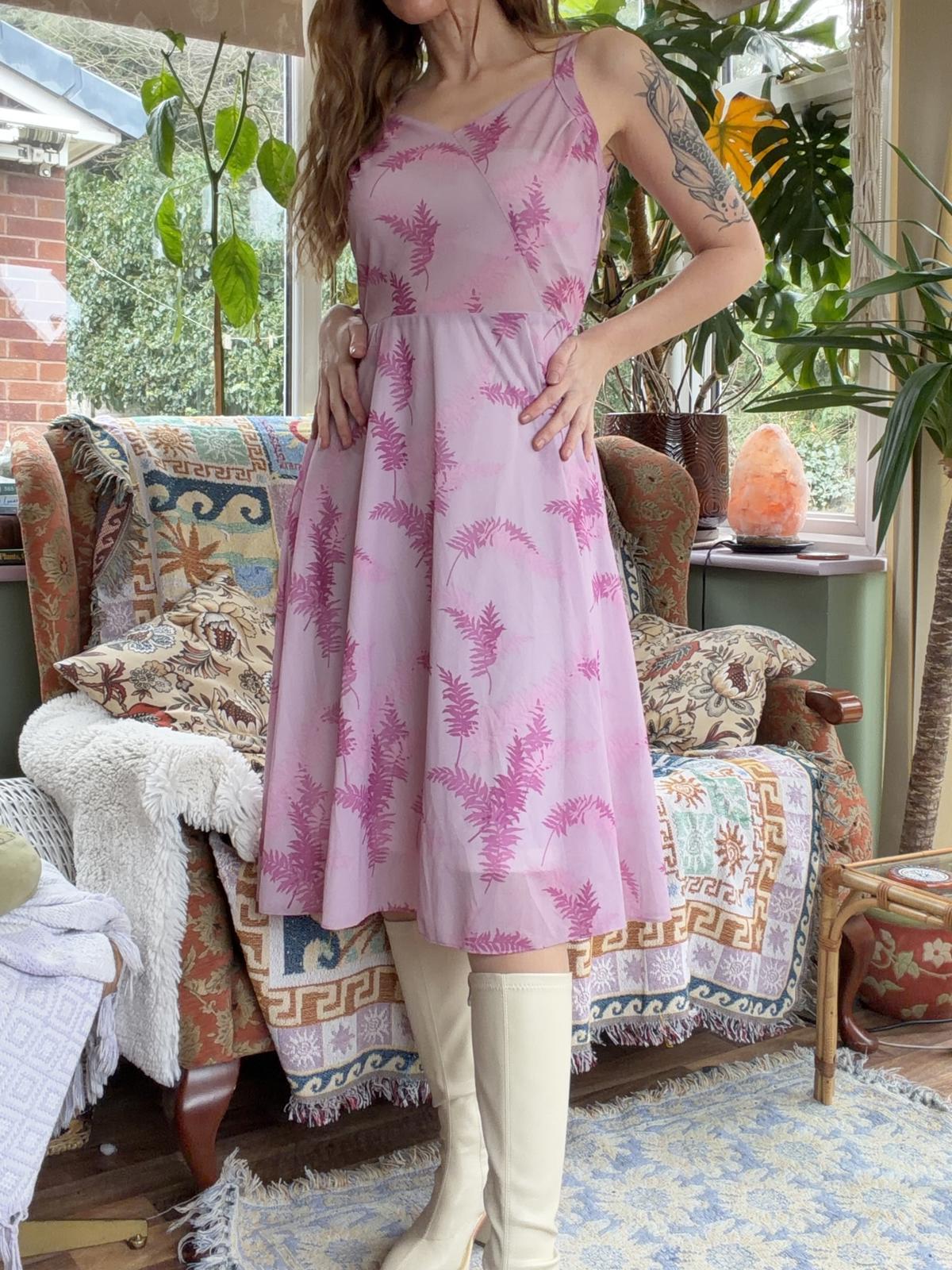 Vintage 1970s Summer Dress Sheer Bustier Sleeveless Pink Midi Dress Size 14