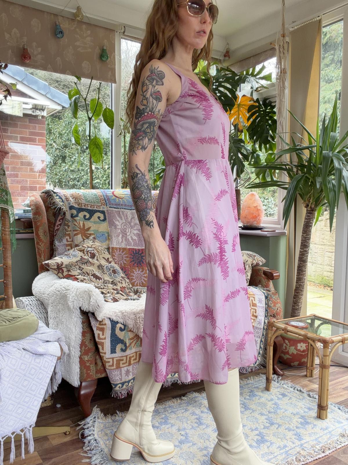 Vintage 1970s Summer Dress Sheer Bustier Sleeveless Pink Midi Dress Size 14