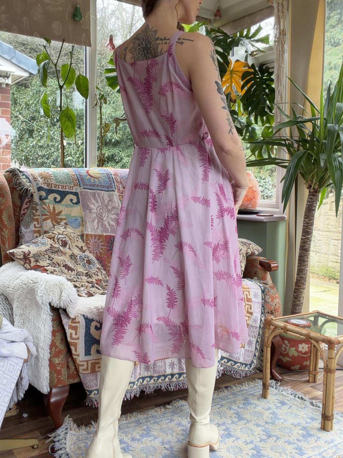 Vintage 1970s Summer Dress Sheer Bustier Sleeveless Pink Midi Dress Size 14