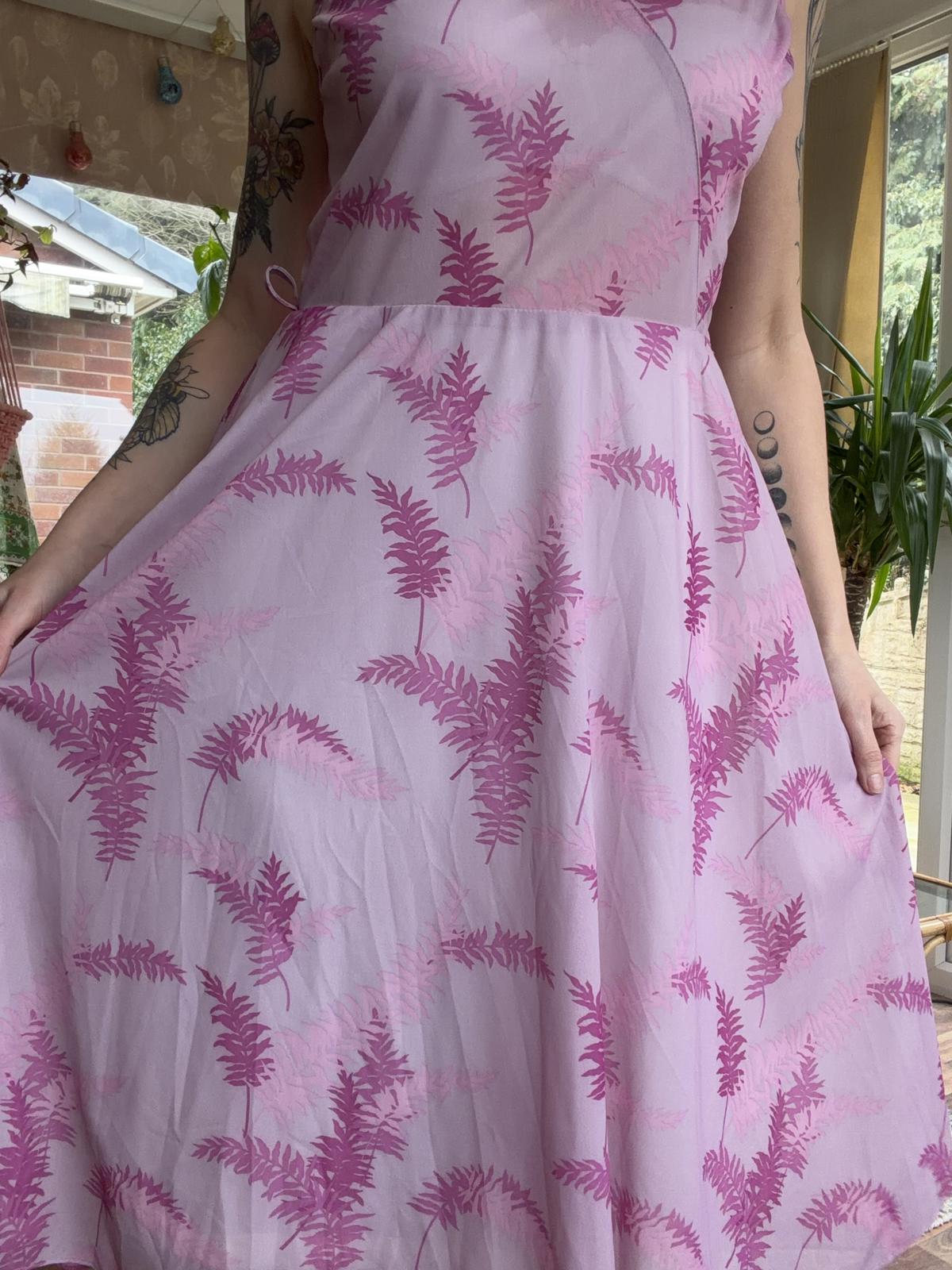 Vintage 1970s Summer Dress Sheer Bustier Sleeveless Pink Midi Dress Size 14