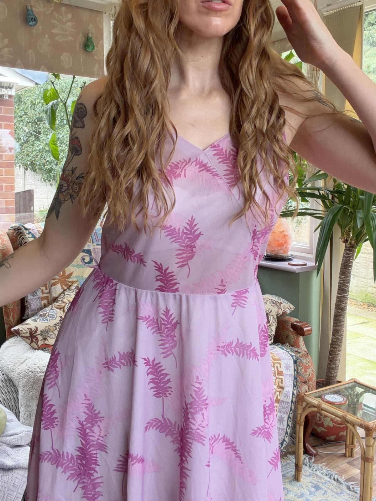 Vintage 1970s Summer Dress Sheer Bustier Sleeveless Pink Midi Dress Size 14