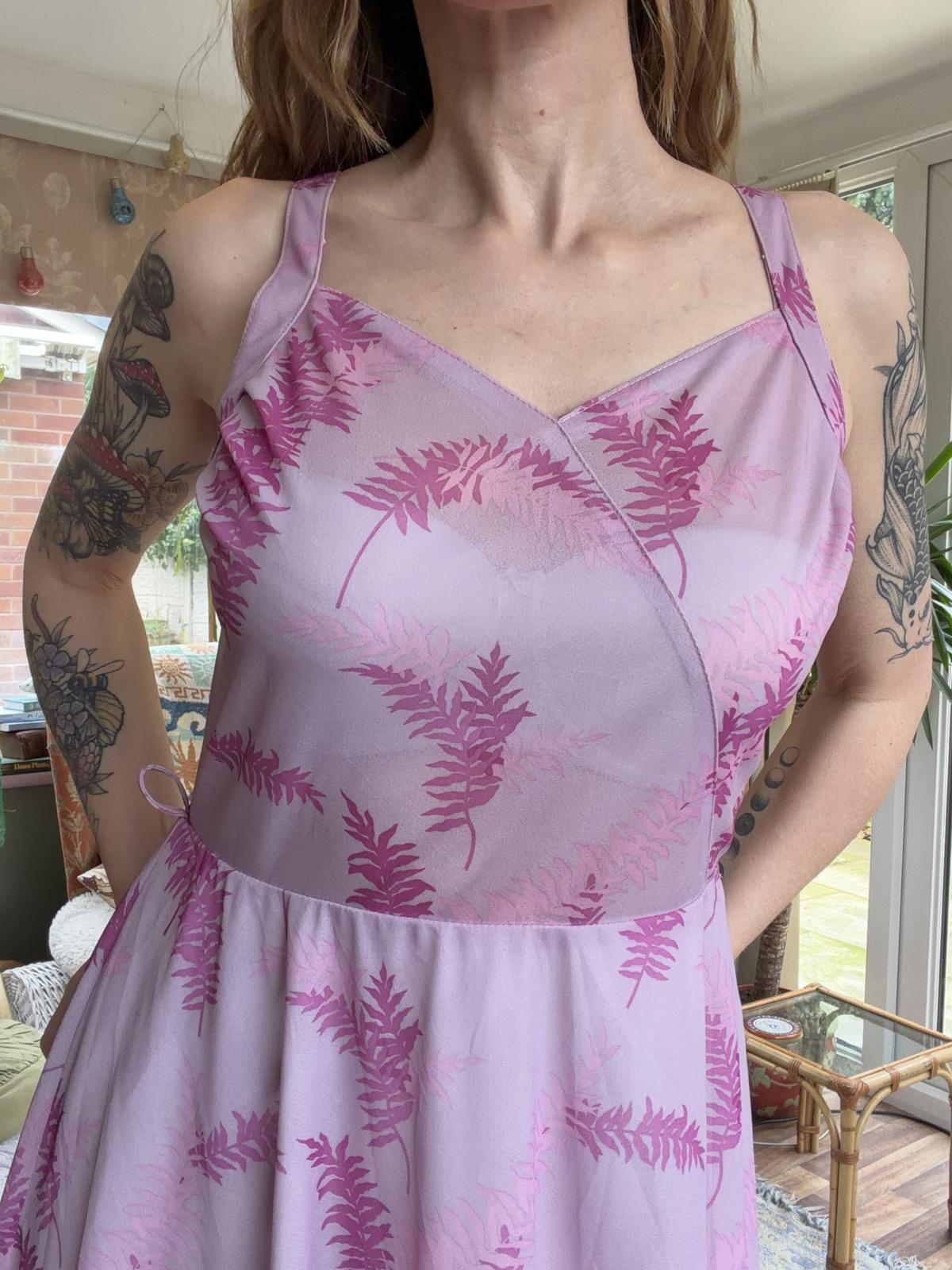 Vintage 1970s Summer Dress Sheer Bustier Sleeveless Pink Midi Dress Size 14