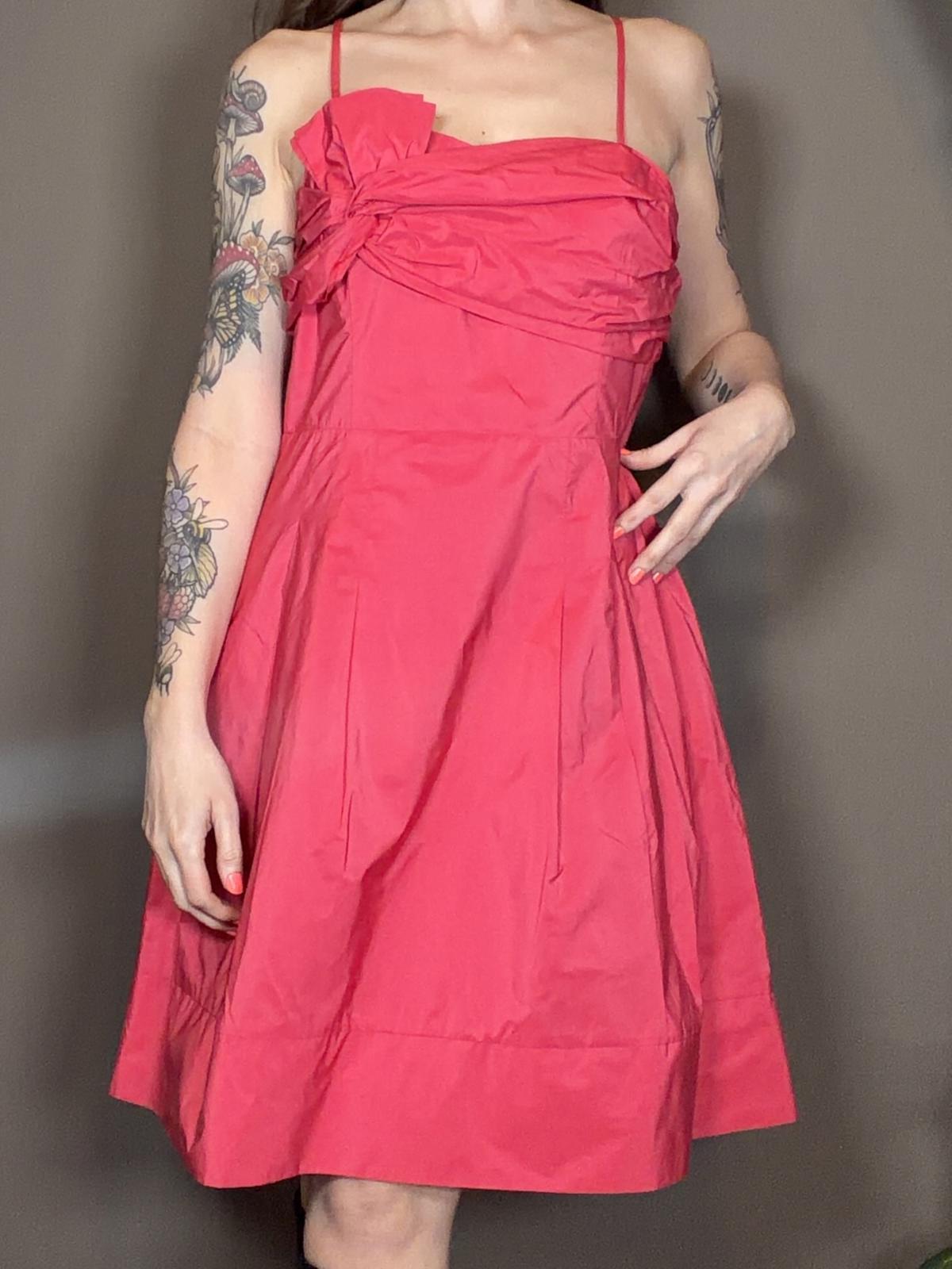 Vintage Y2K Party Dress Spaghetti Strap Dress with Bow Detail Pink Size 12