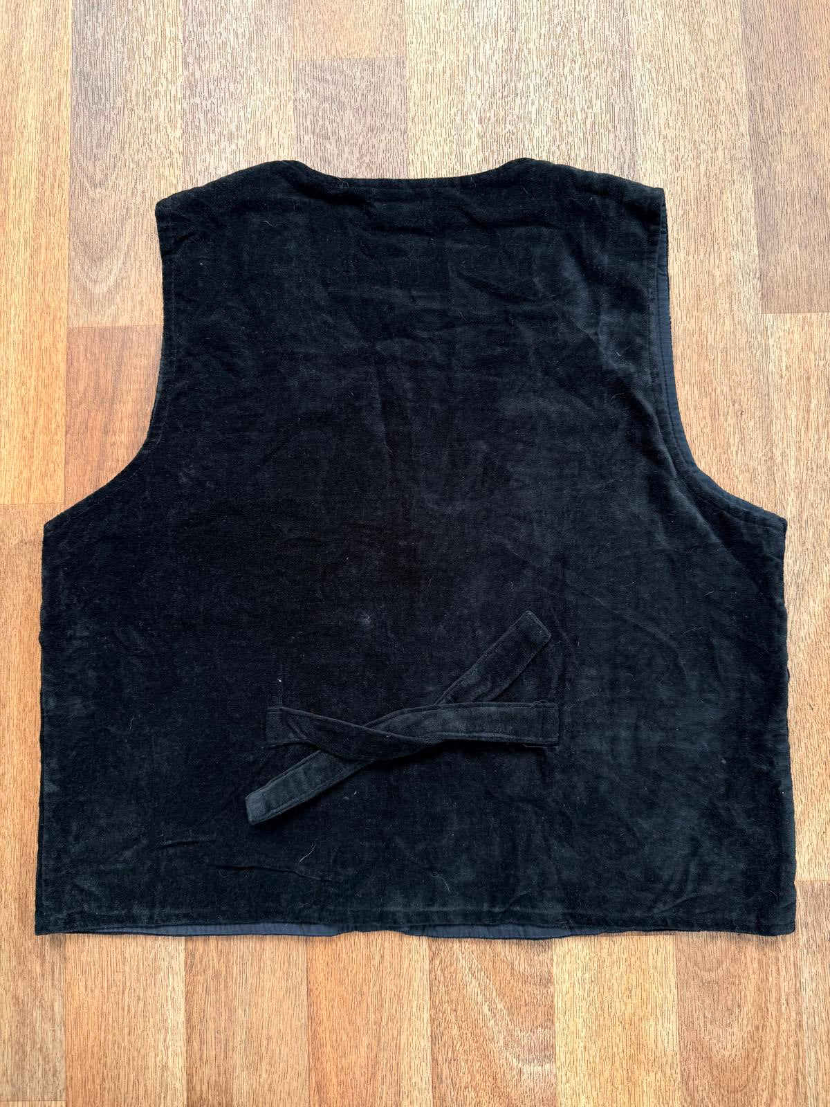 Black Velvet Waistcoat Festive Embroidered Vest with Bears Size 14 100% cotton