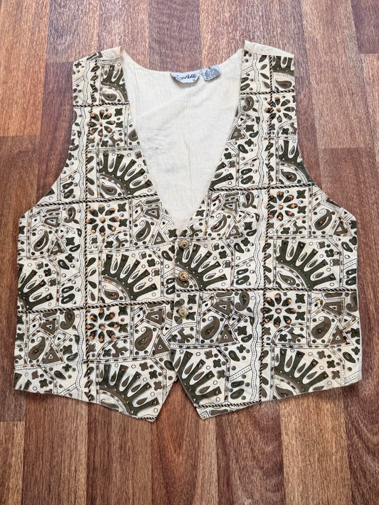 Vintage 1990s Beaded Waistcoat Patterned 100% Cotton Sleeveless Tank Top Size 12
