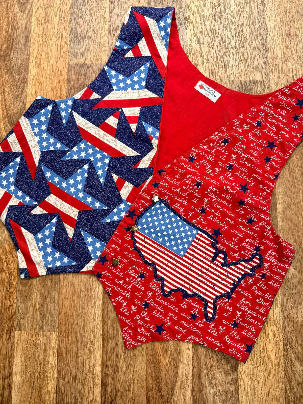Handmade Waistcoat USA American Themed Vest with Star and Flag Design Size L