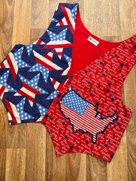 Handmade Waistcoat USA American Themed Vest with Star and Flag Design Size L