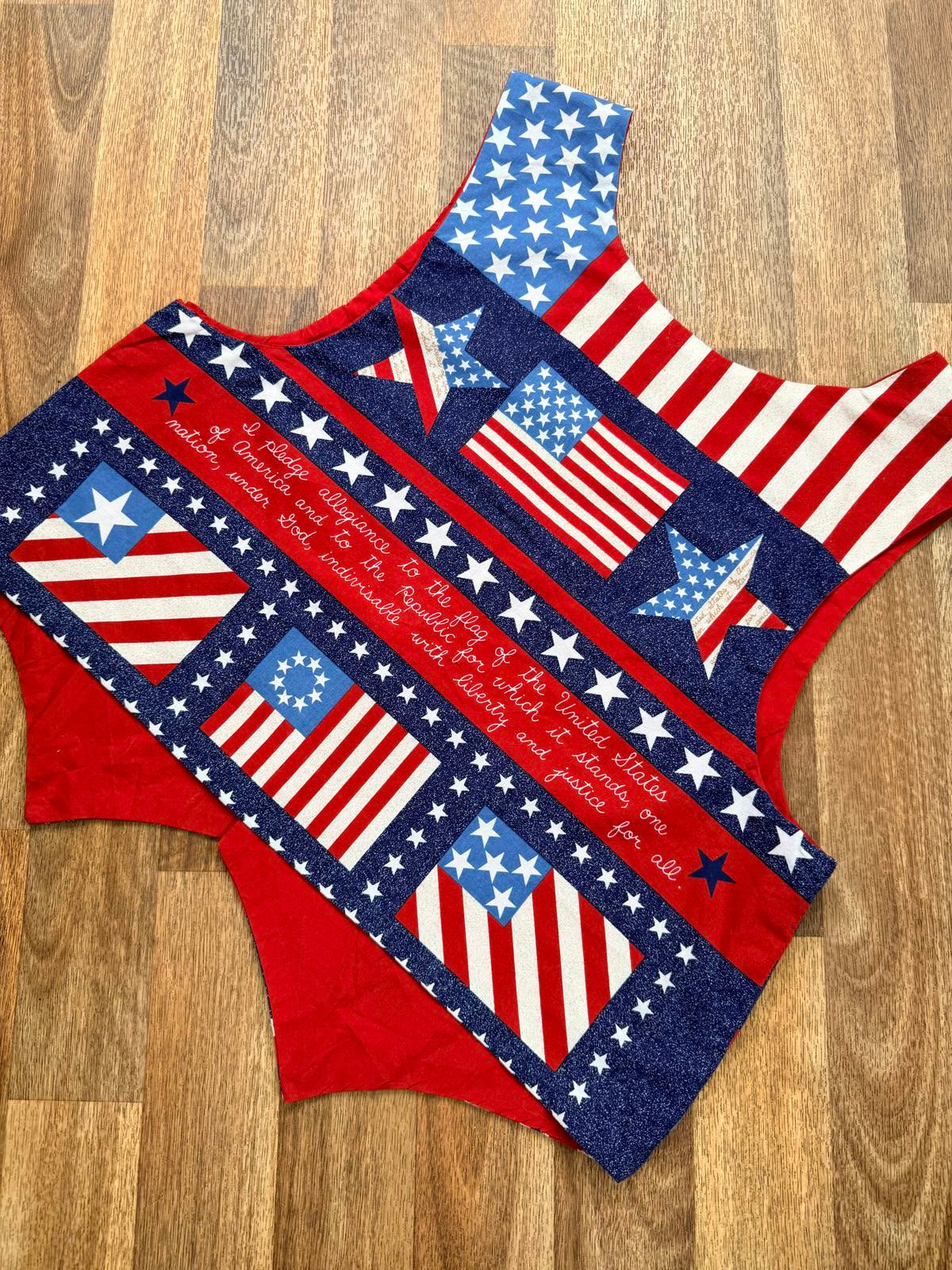 Handmade Waistcoat USA American Themed Vest with Star and Flag Design Size L