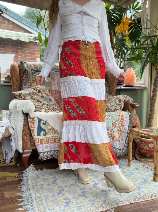 Vintage 1990s Maxi Skirt Hippie Boho Layered Frilly Long Festival Summer 8 to 10