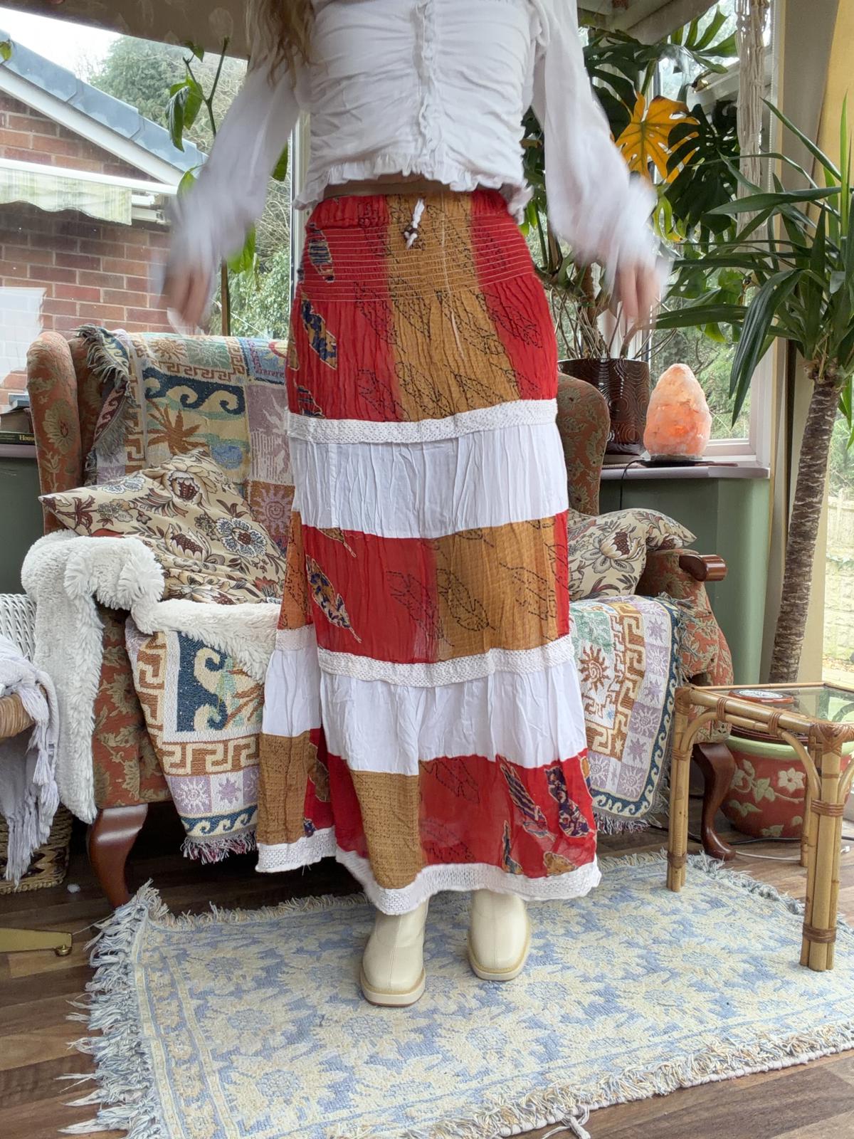 Vintage 1990s Maxi Skirt Hippie Boho Layered Frilly Long Festival Summer 8 to 10