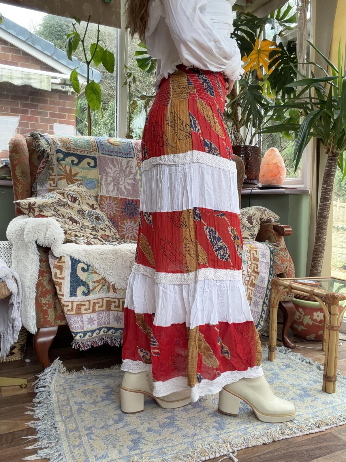 Vintage 1990s Maxi Skirt Hippie Boho Layered Frilly Long Festival Summer 8 to 10