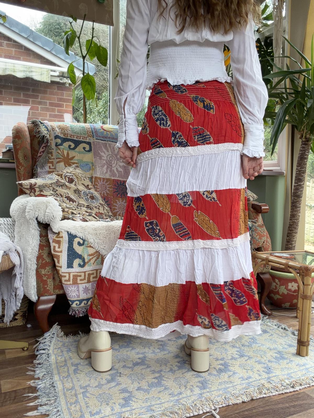 Vintage 1990s Maxi Skirt Hippie Boho Layered Frilly Long Festival Summer 8 to 10