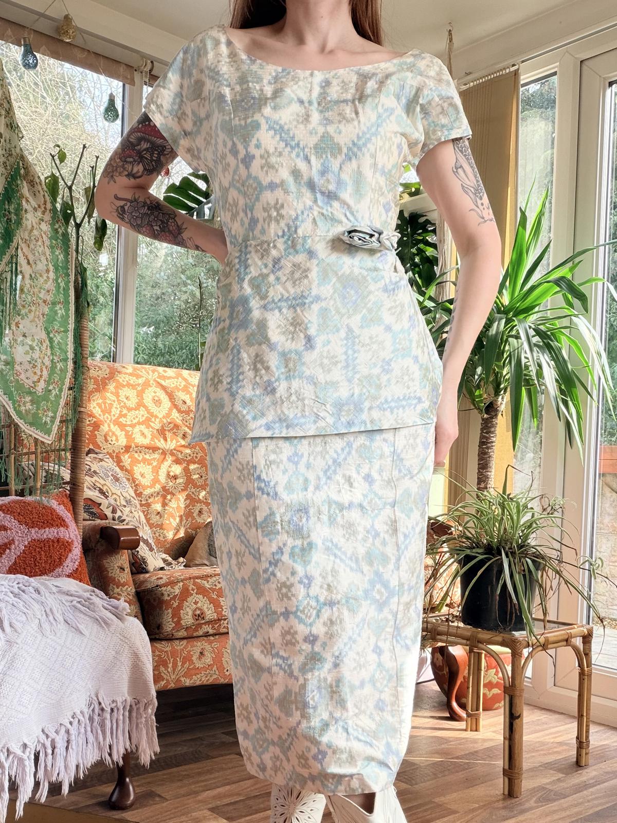 Vintage 1980s Monsoon Dress 100% Silk Pencil Cocktail evening Dress Size 12 - 14
