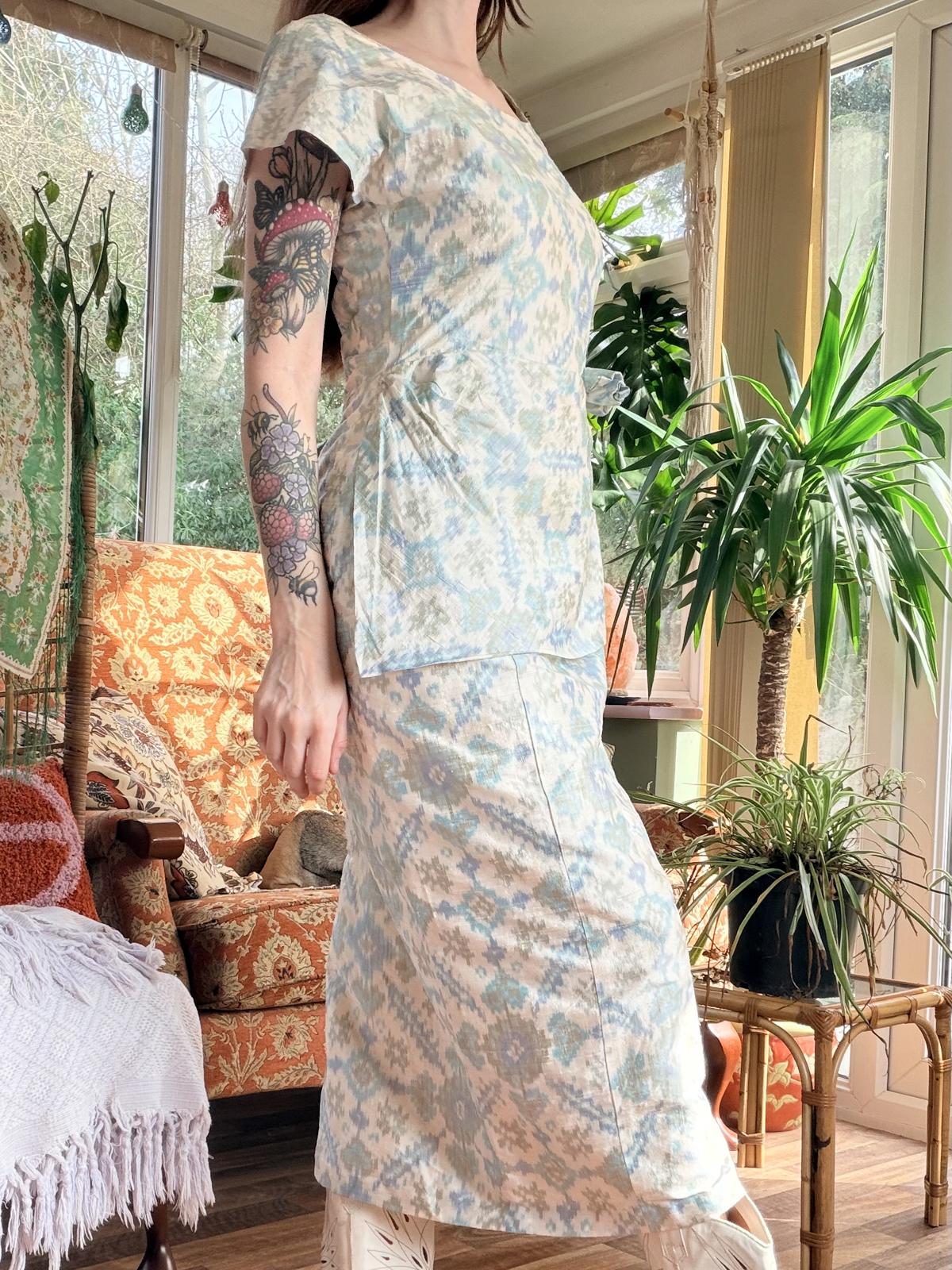 Vintage 1980s Monsoon Dress 100% Silk Pencil Cocktail evening Dress Size 12 - 14
