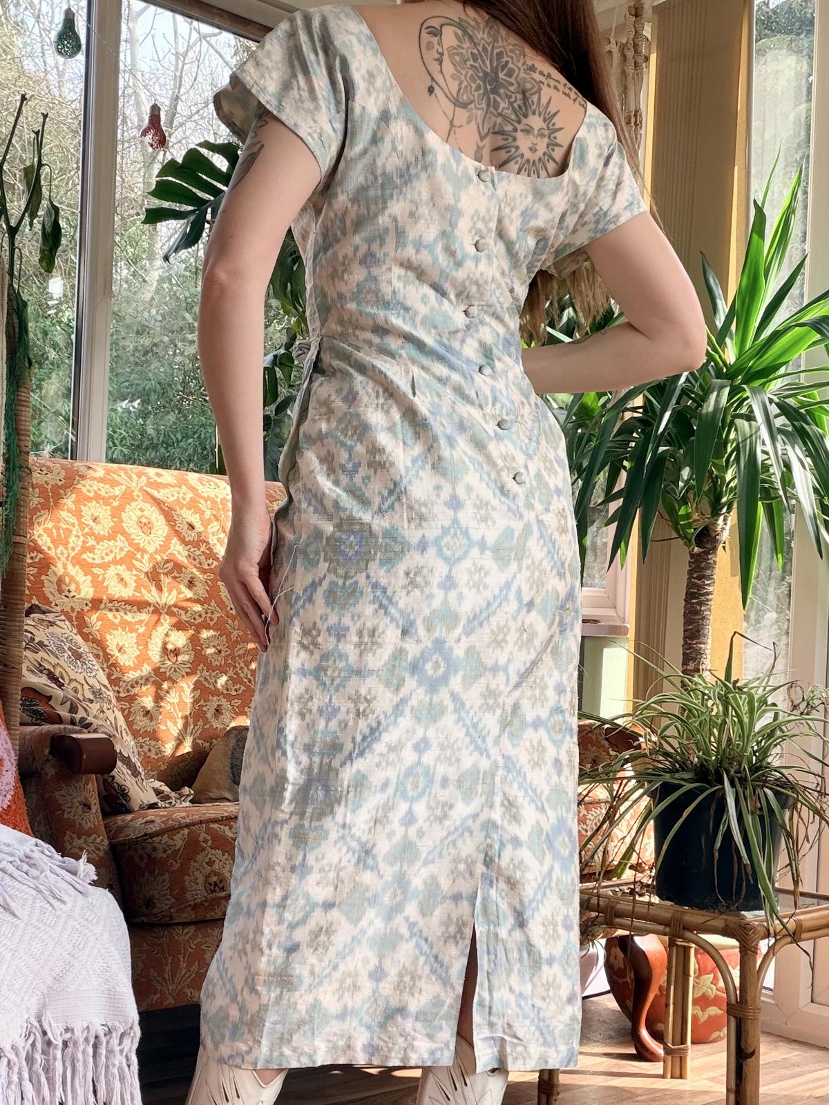 Vintage 1980s Monsoon Dress 100% Silk Pencil Cocktail evening Dress Size 12 - 14